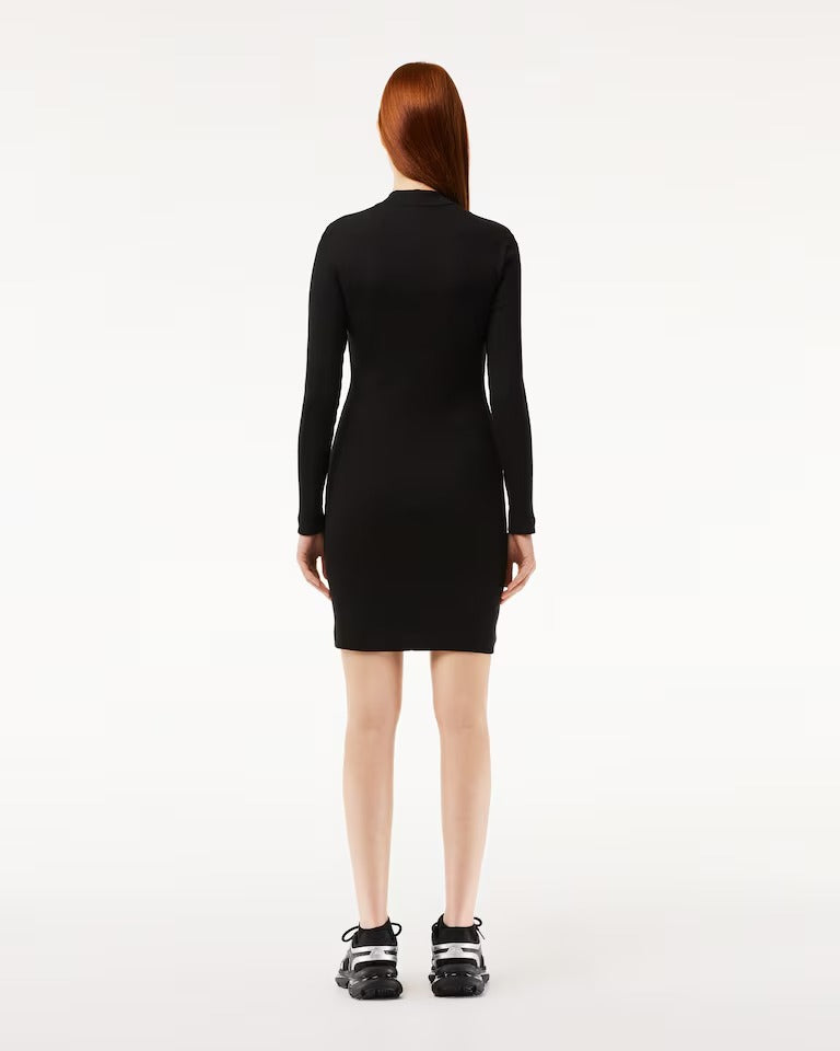 Vestido Gola Alta Curto Manga Longa Rib