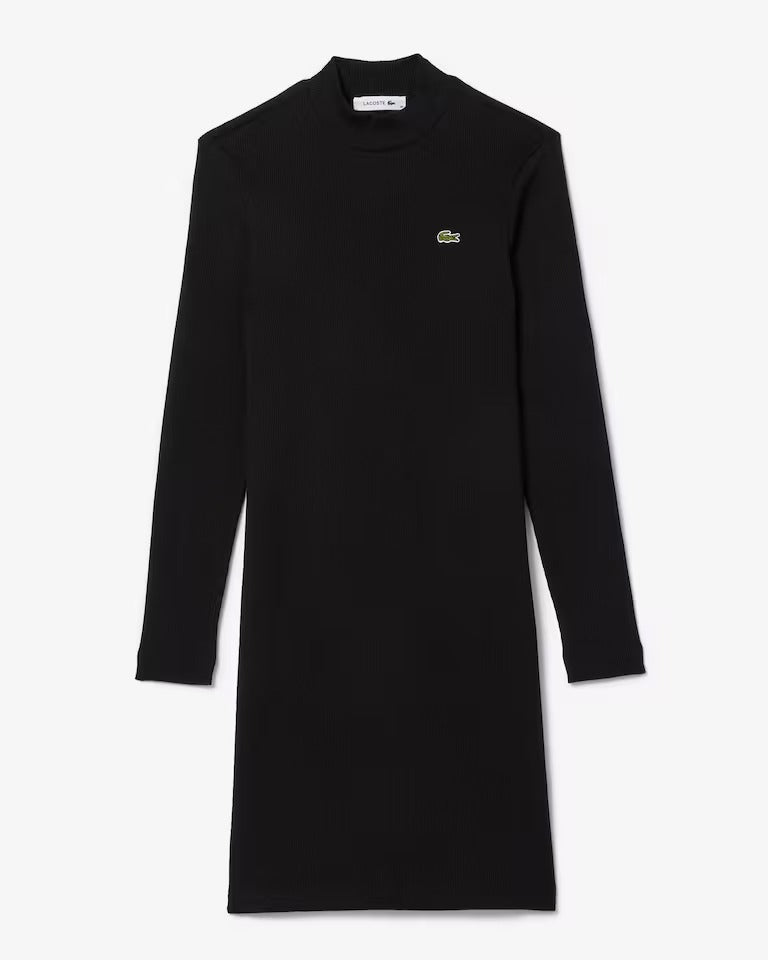 Vestido Gola Alta Curto Manga Longa Rib