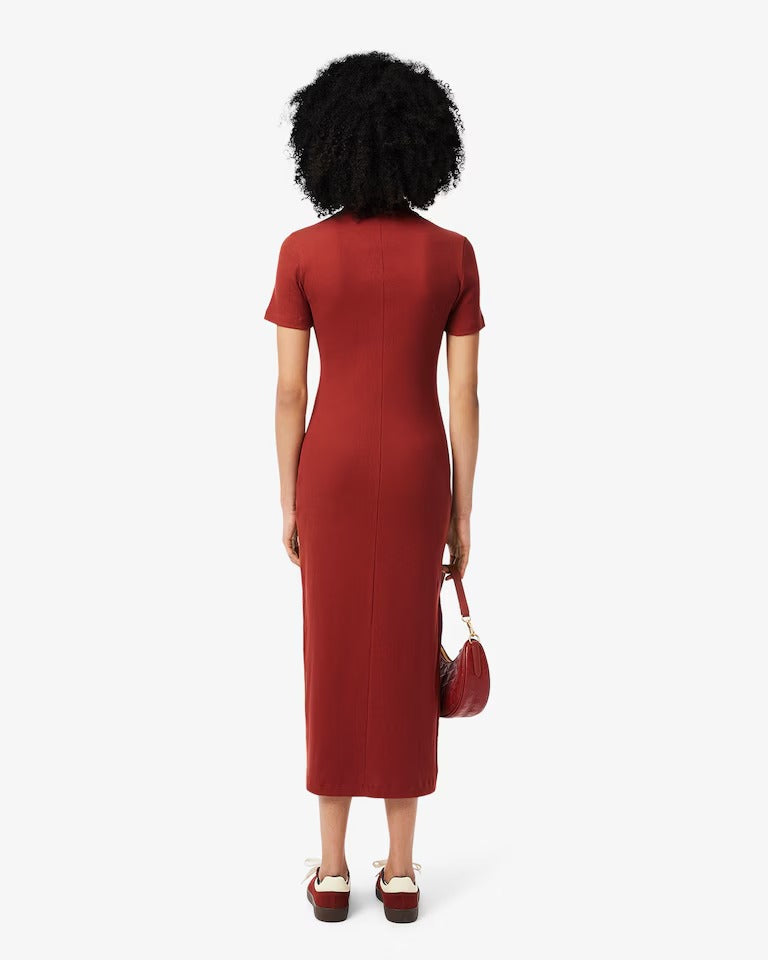 Vestido Polo Midi Manga Curta Rib Reto
