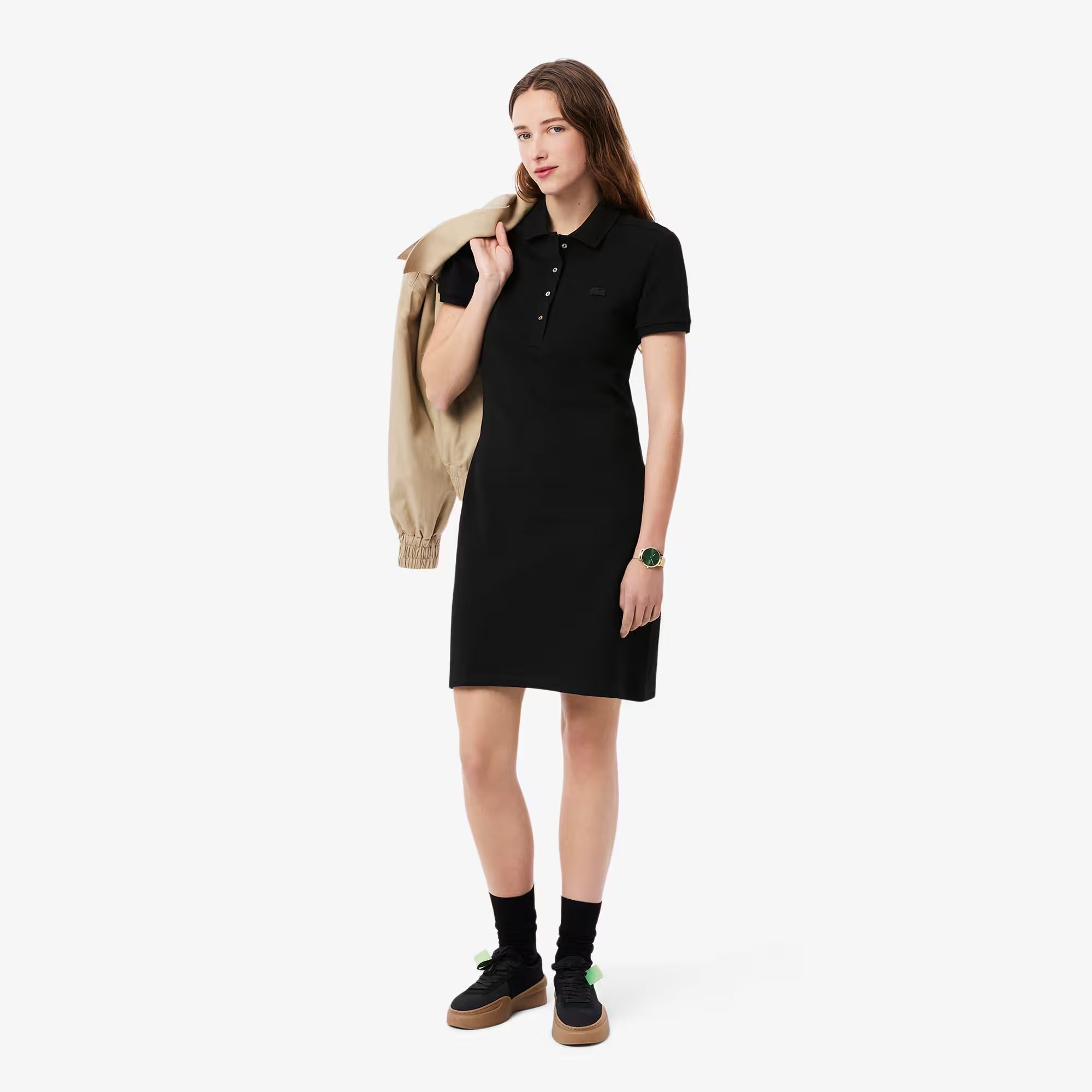 Vestido Polo em Piqué de Algodão com Stretch e Modelagem Ajustada