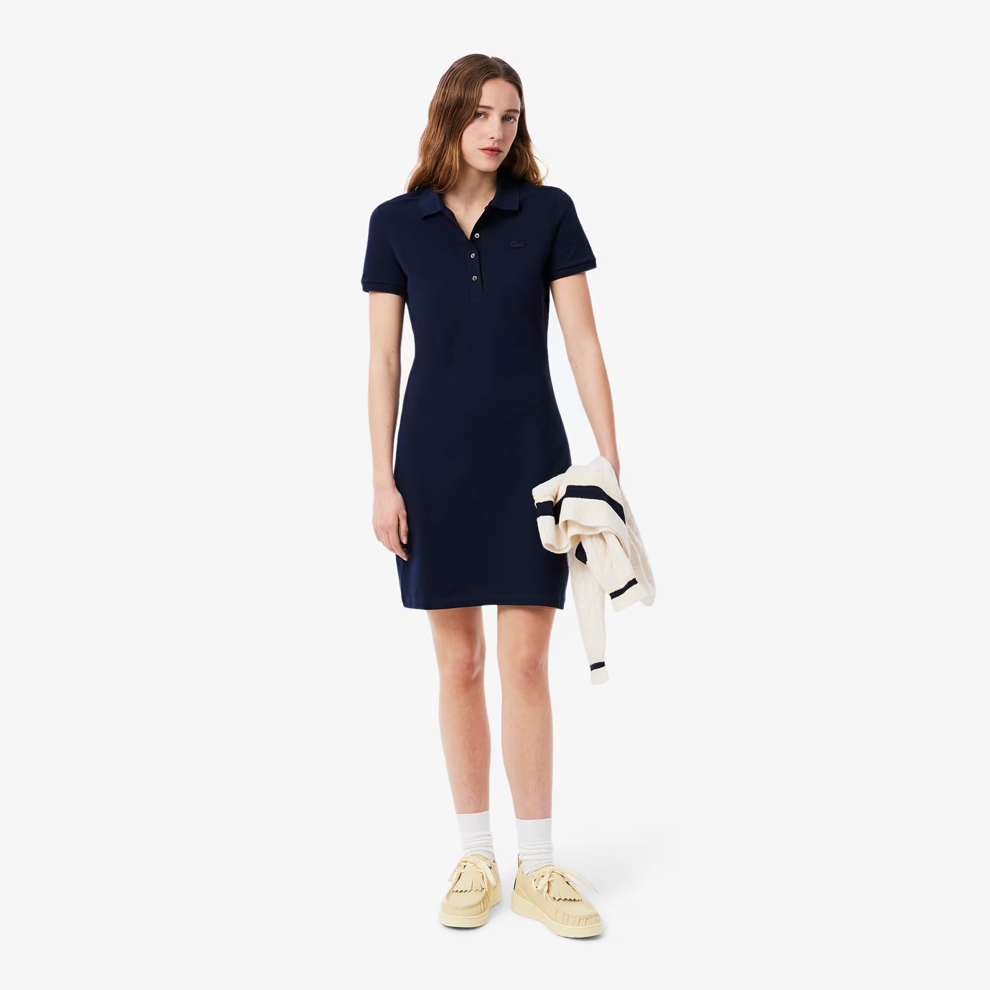 Vestido Polo em Piqué de Algodão com Stretch e Modelagem Ajustada
