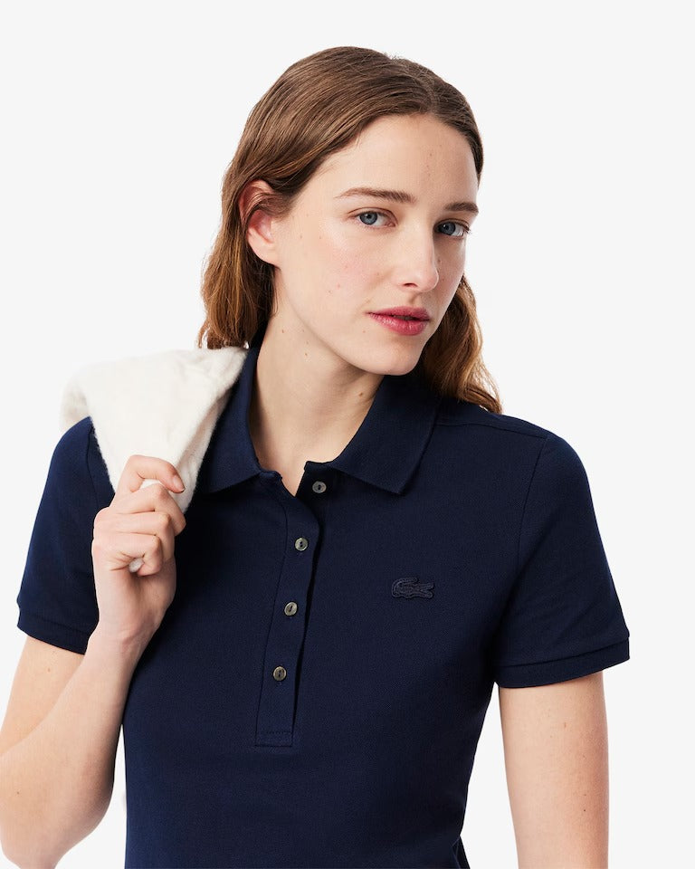 Vestido Polo em Piqué de Algodão com Stretch e Modelagem Ajustada
