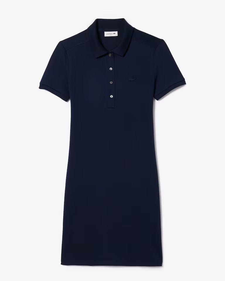 Vestido Polo em Piqué de Algodão com Stretch e Modelagem Ajustada