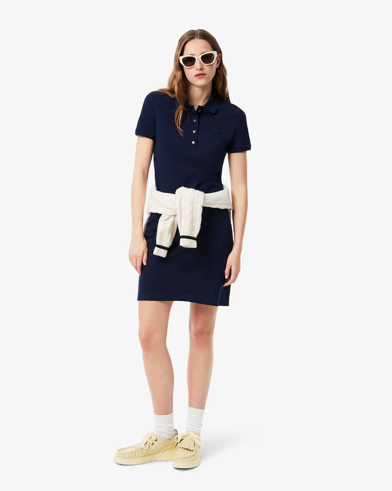 Vestido Polo em Piqué de Algodão com Stretch e Modelagem Ajustada