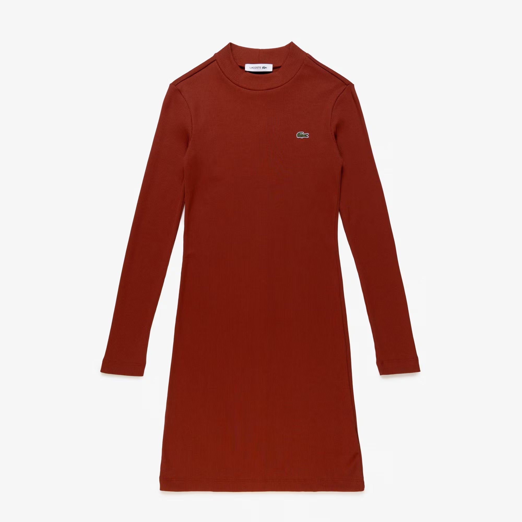 Vestido Gola Alta Curto Manga Longa Rib