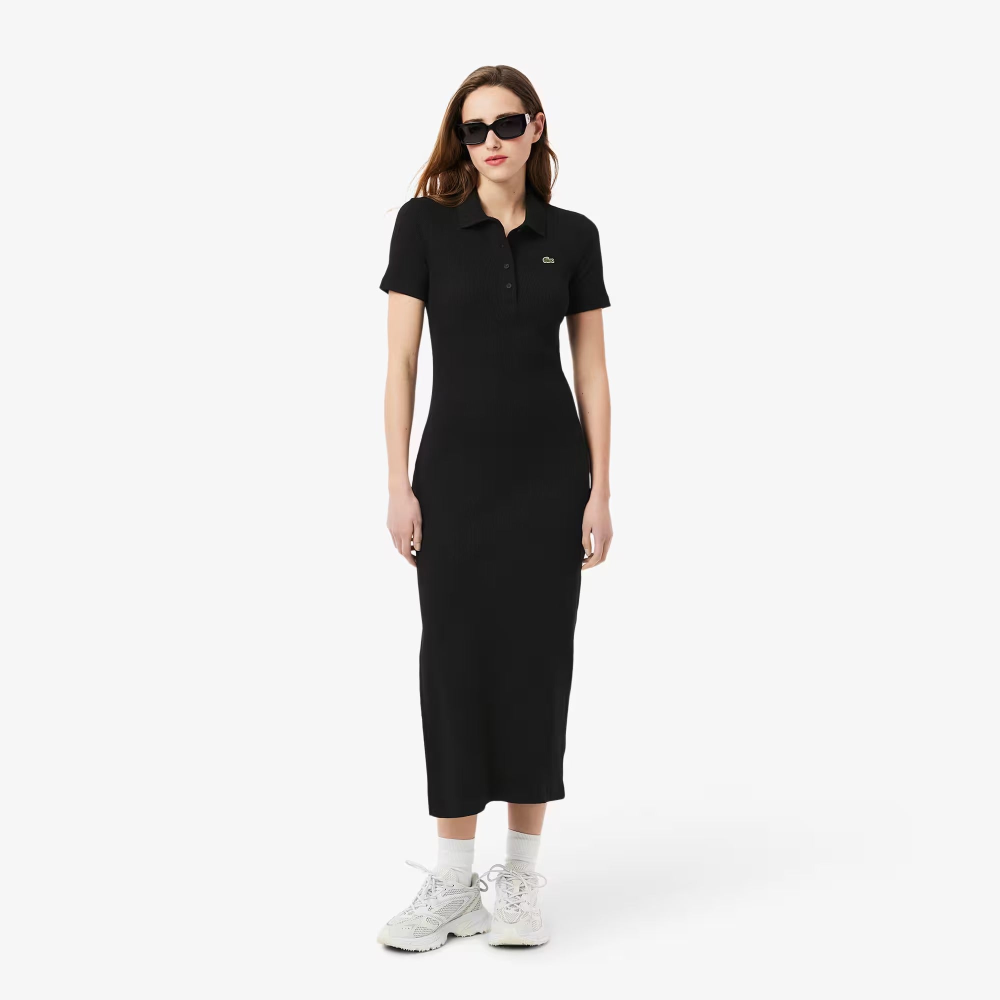 Vestido Polo Midi Manga Curta Rib Reto