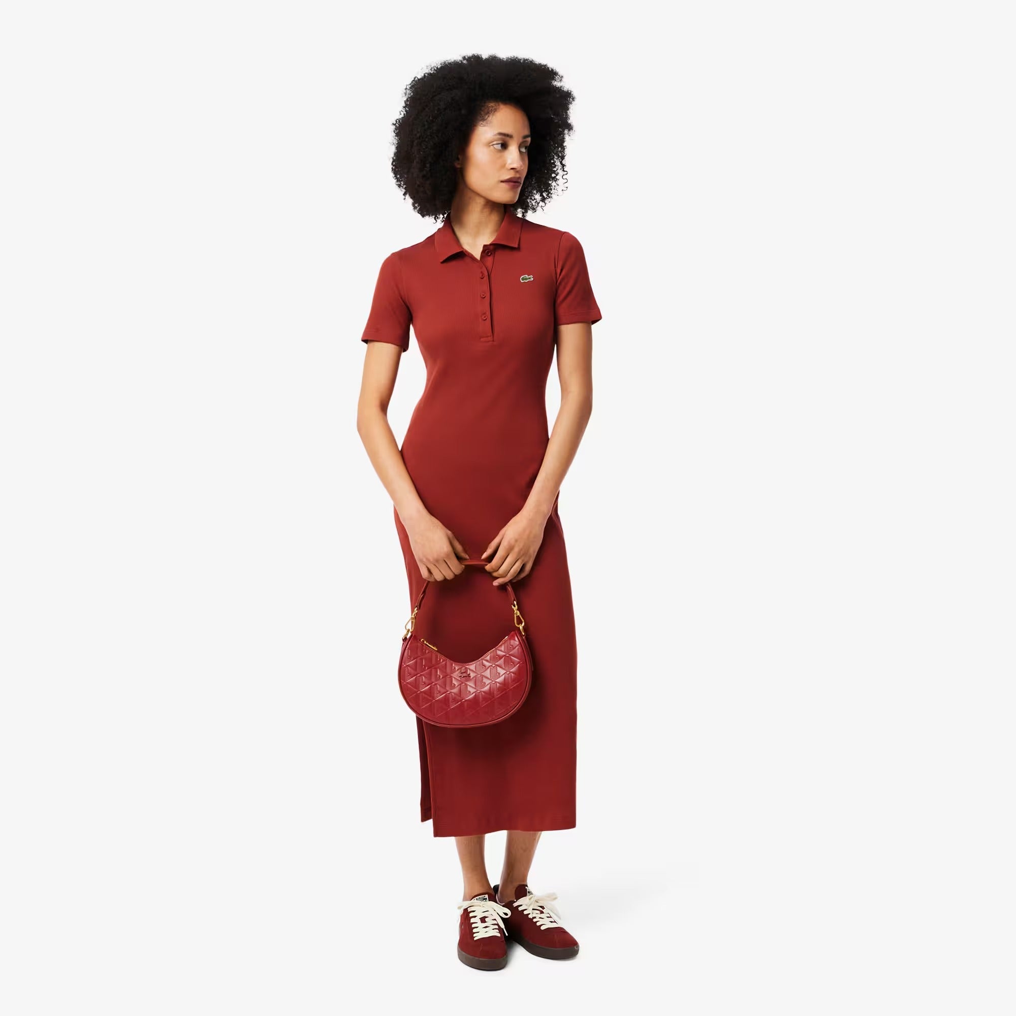 Vestido Polo Midi Manga Curta Rib Reto