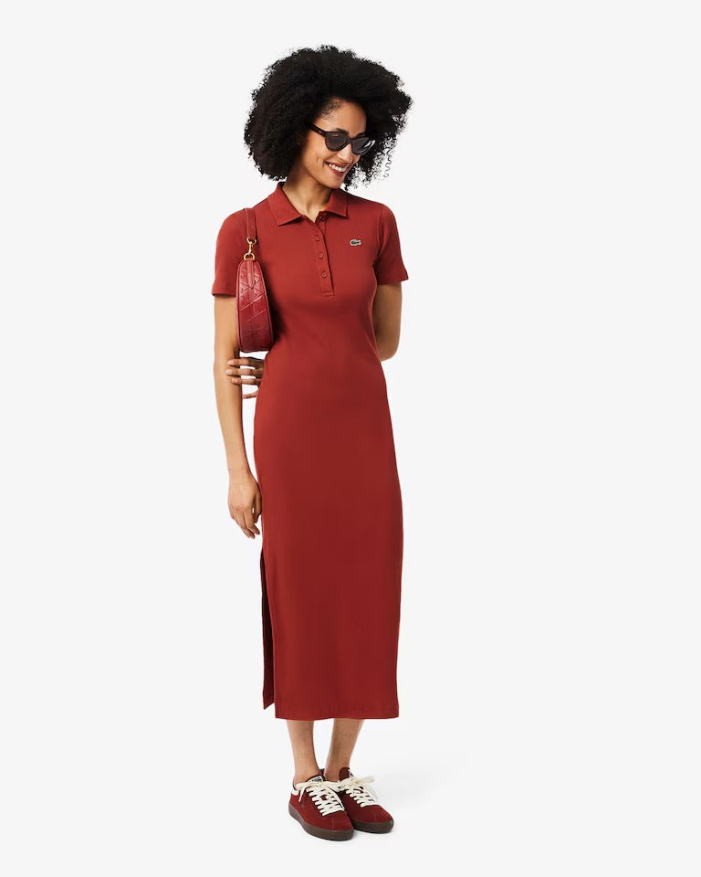 Vestido Polo Midi Manga Curta Rib Reto