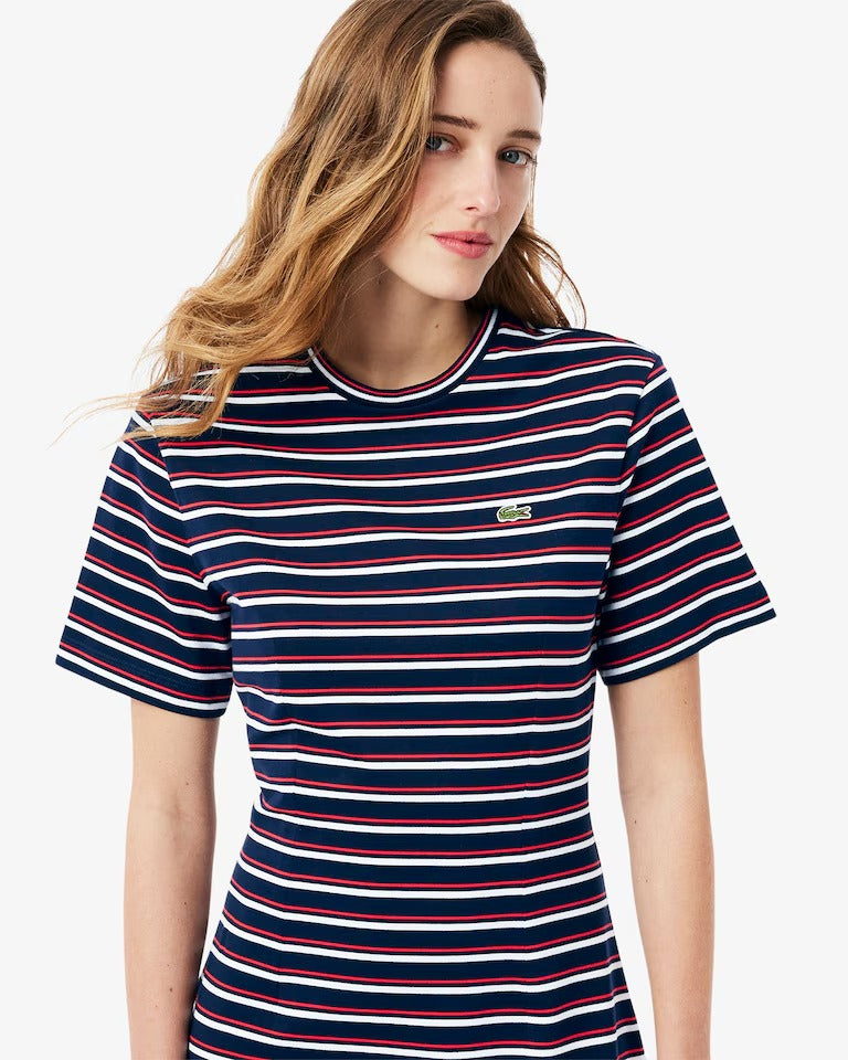 Vestido Tshirt Midi Manga Curta Jersey Raye Listrado