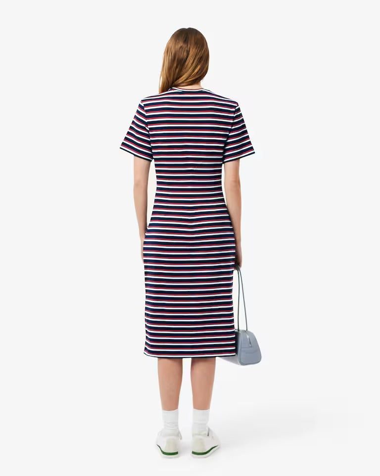 Vestido Tshirt Midi Manga Curta Jersey Raye Listrado