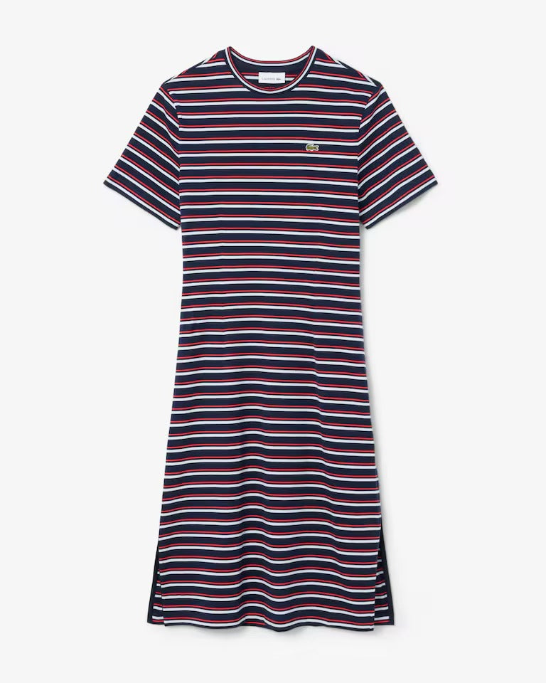 Vestido Tshirt Midi Manga Curta Jersey Raye Listrado