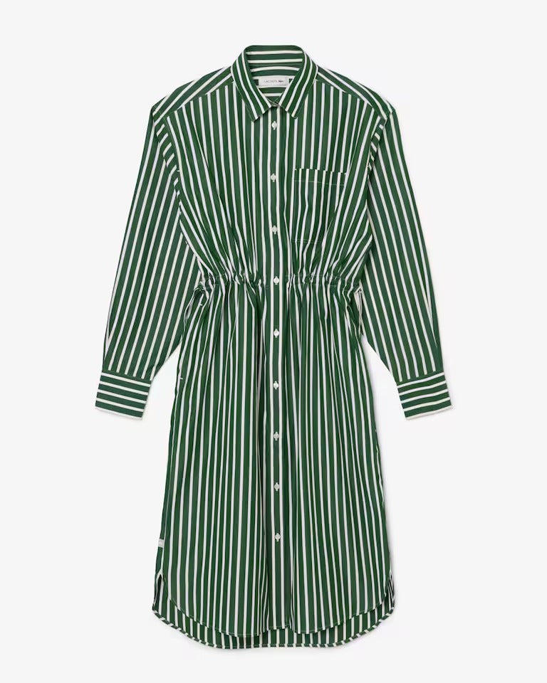 Vestido Camisa Midi Manga Longa Listrado com Bolso