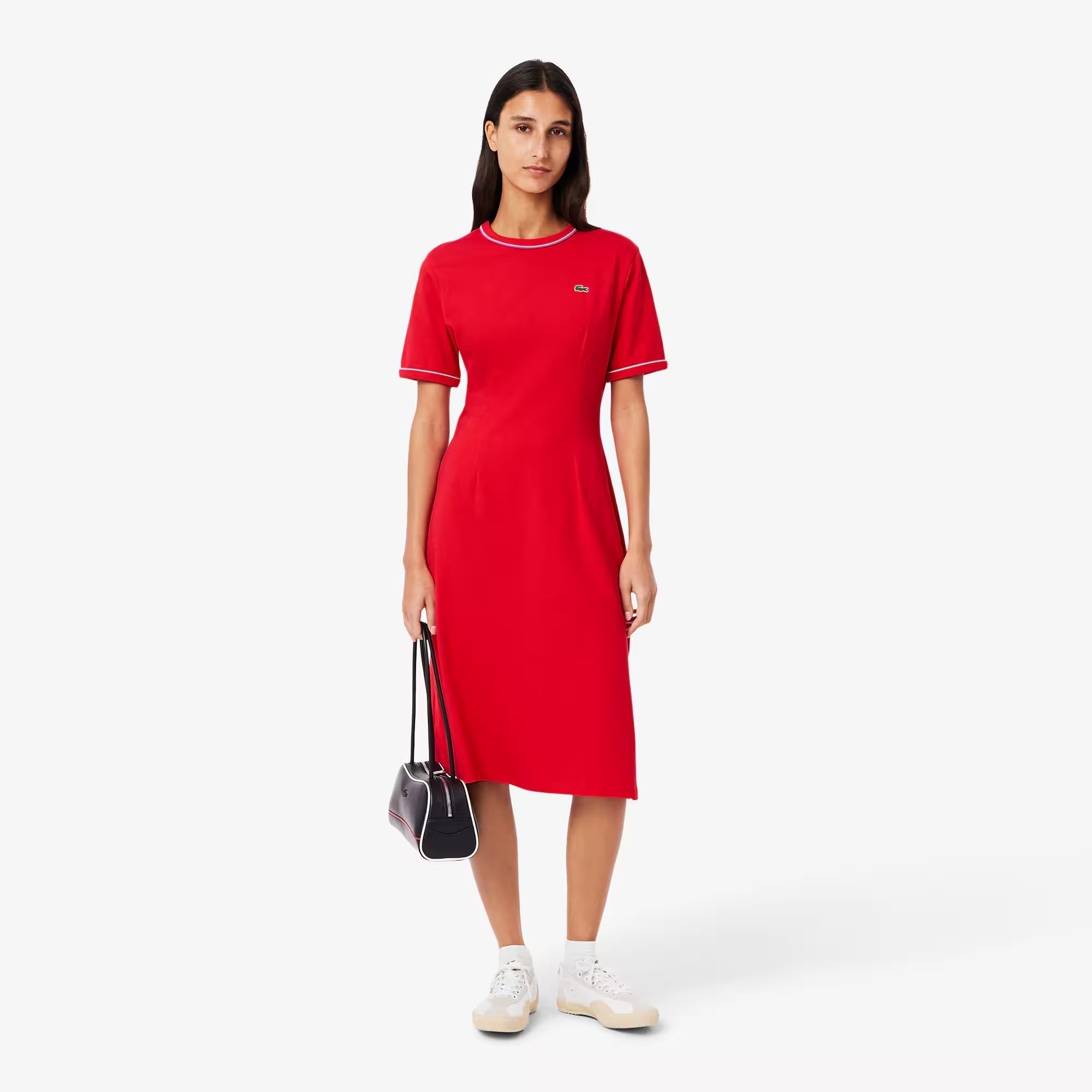 Vestido Tshirt Midi Manga Curta com Fenda Lateral