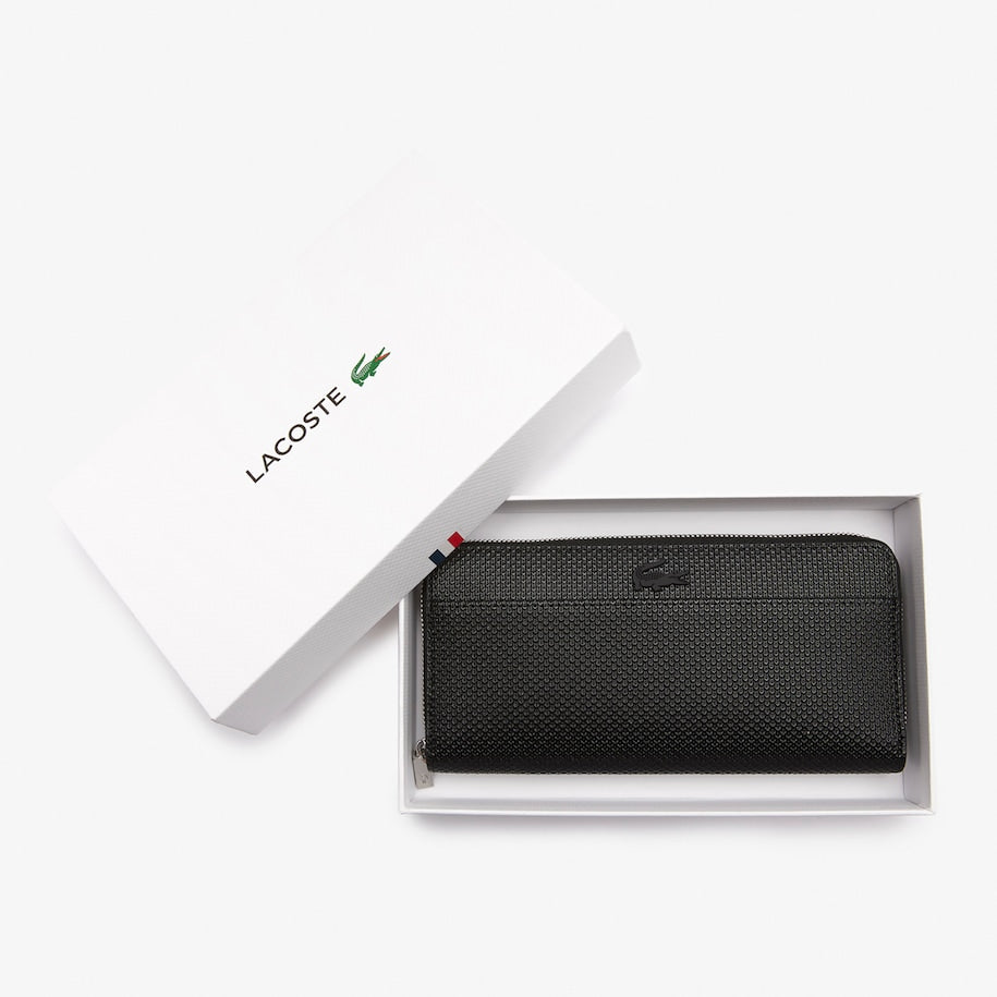 LACOSTE CARTEIRA UNISSEX CHANTACO EM COURO PIQUÉ COM ZÍPER