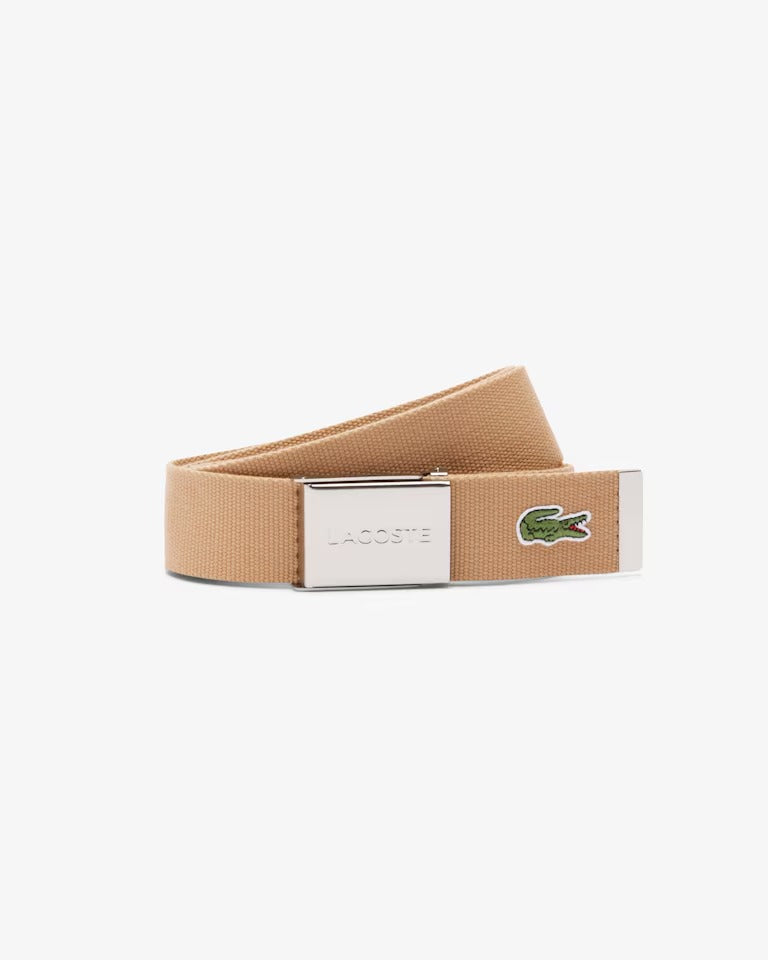 Cinto Masculino Made In France em Tecido com Fivela com Gravação Lacoste