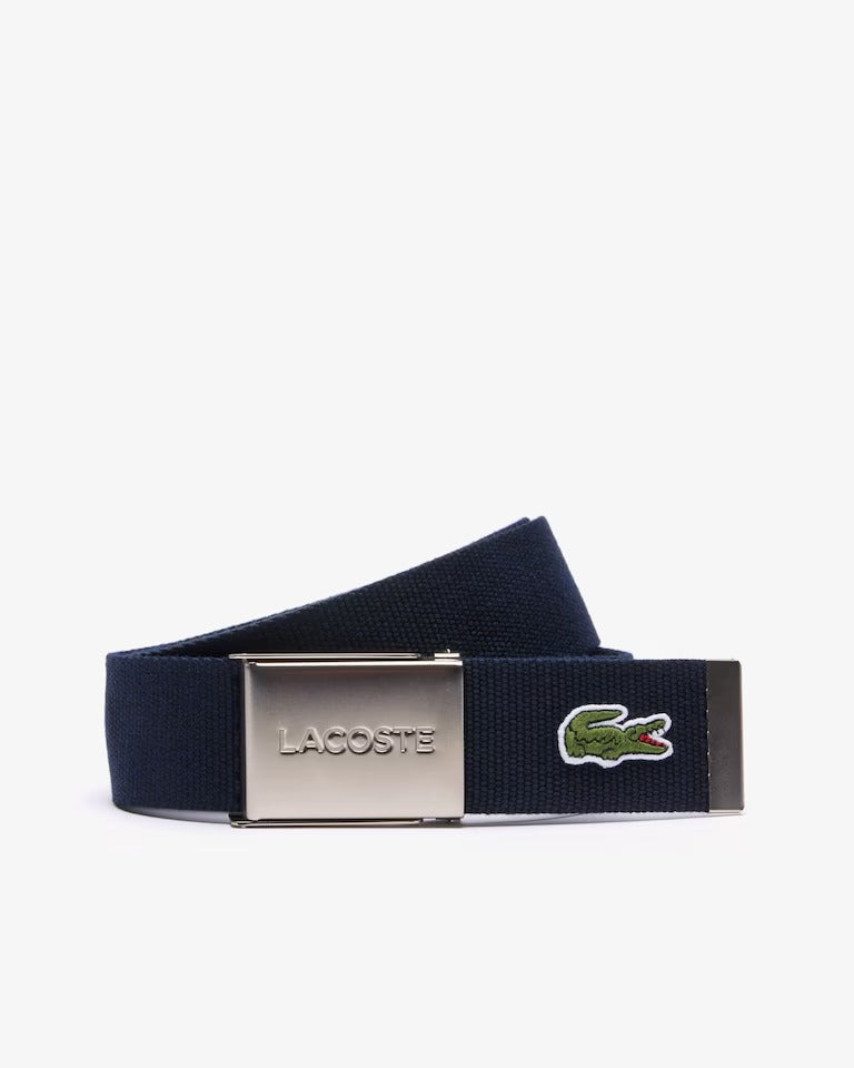 Cinto Masculino Made In France em Tecido com Fivela com Gravação Lacoste