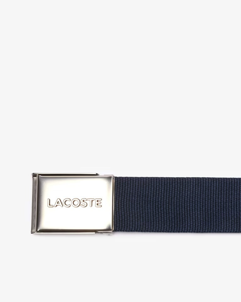 Cinto Masculino Made In France em Tecido com Fivela com Gravação Lacoste
