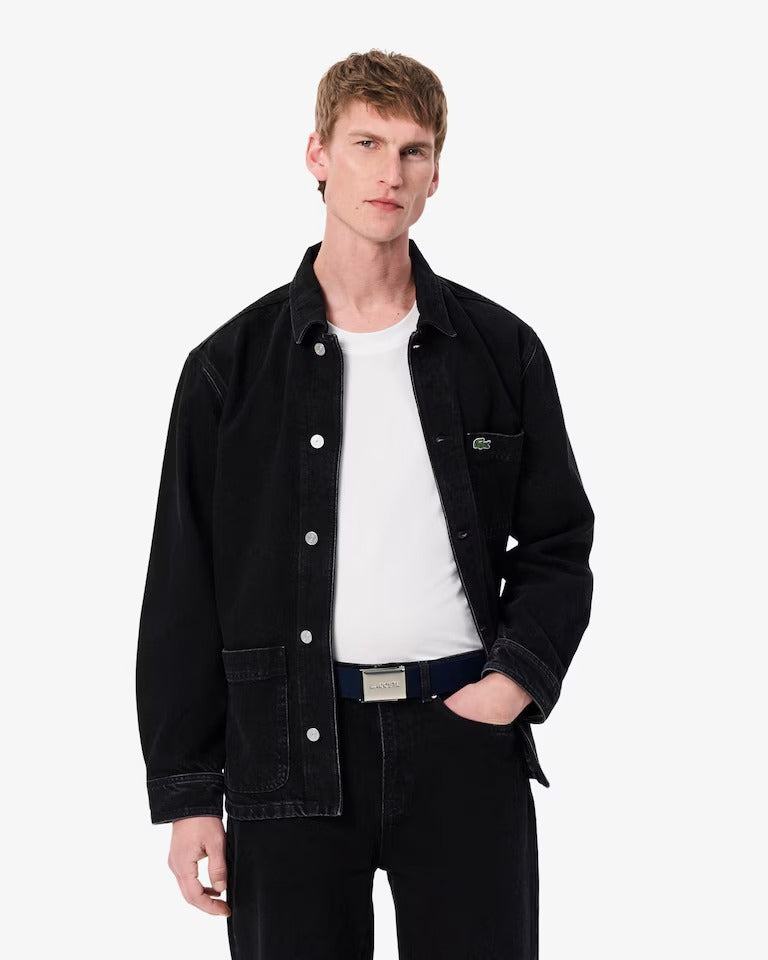 Cinto Masculino Made In France em Tecido com Fivela com Gravação Lacoste