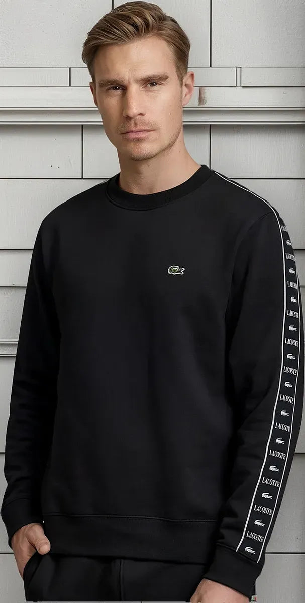 Moletom Lacoste Masculino C-neck Jogger Logo Stripe Preto
