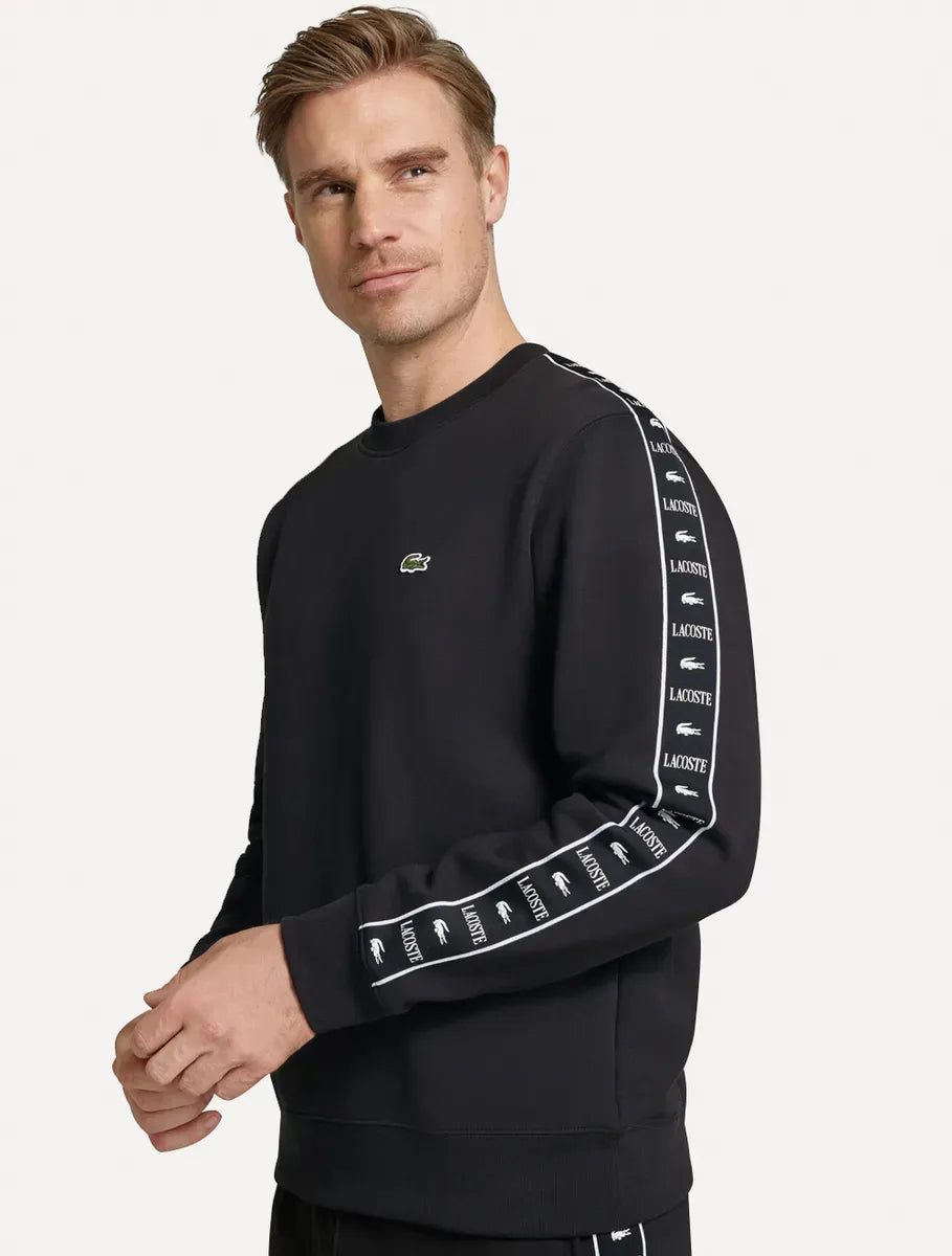 Moletom Lacoste Masculino C-neck Jogger Logo Stripe Preto
